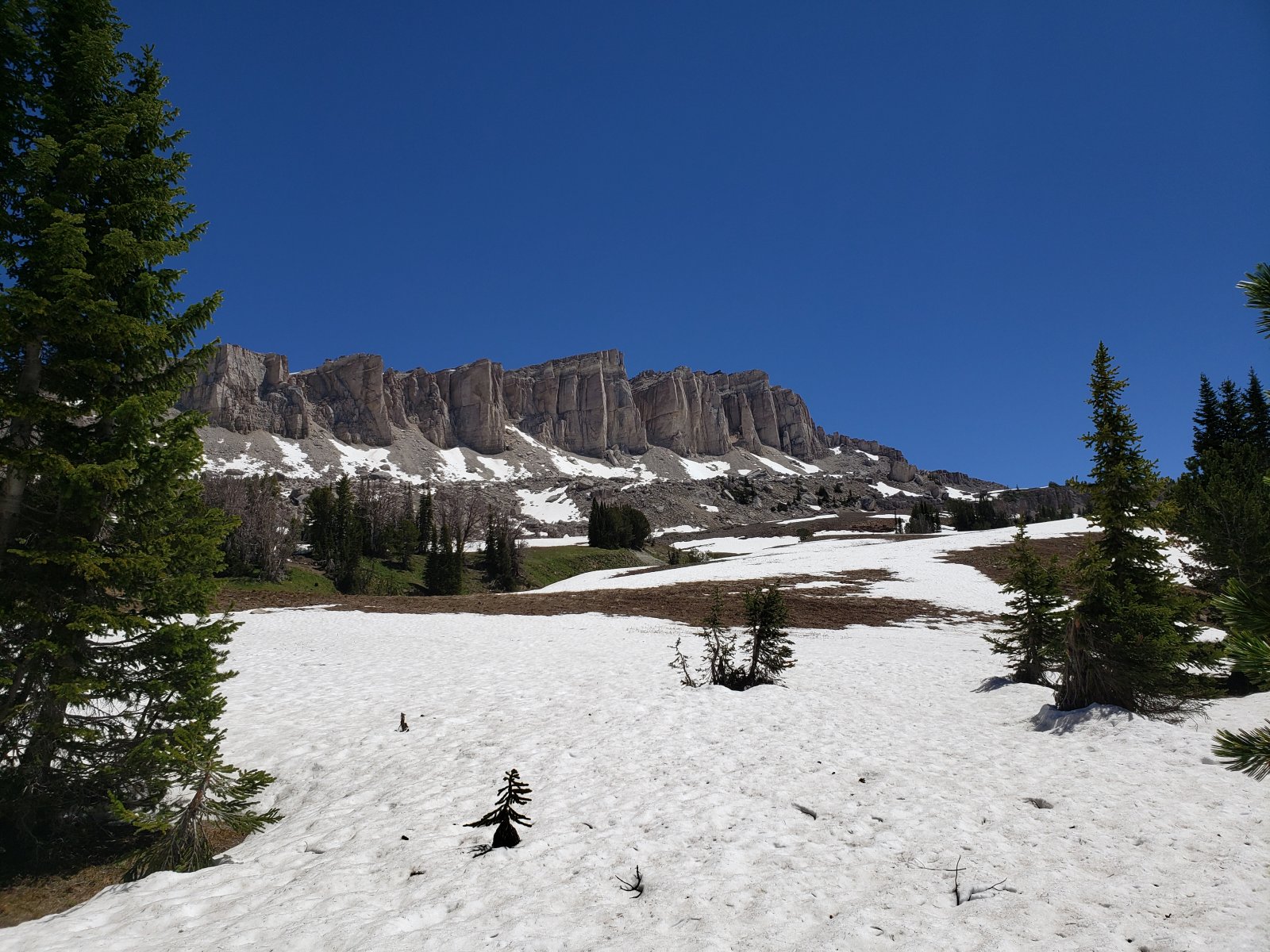Our first look at the basin revealed less snow than anticipated and a magnificent view of the 11,204' peak.