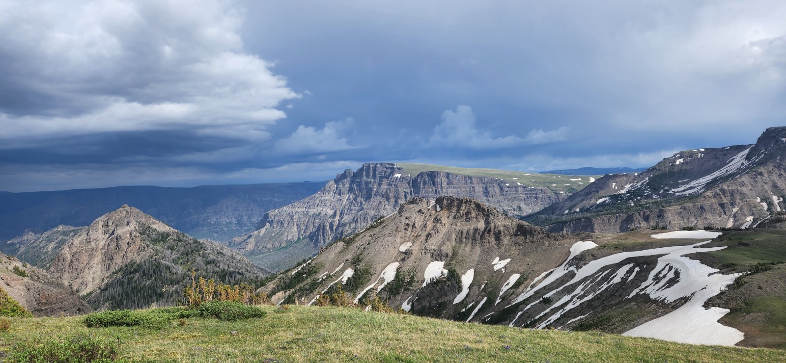 Looking back at Wall Mountain (center) from Marston Pass.