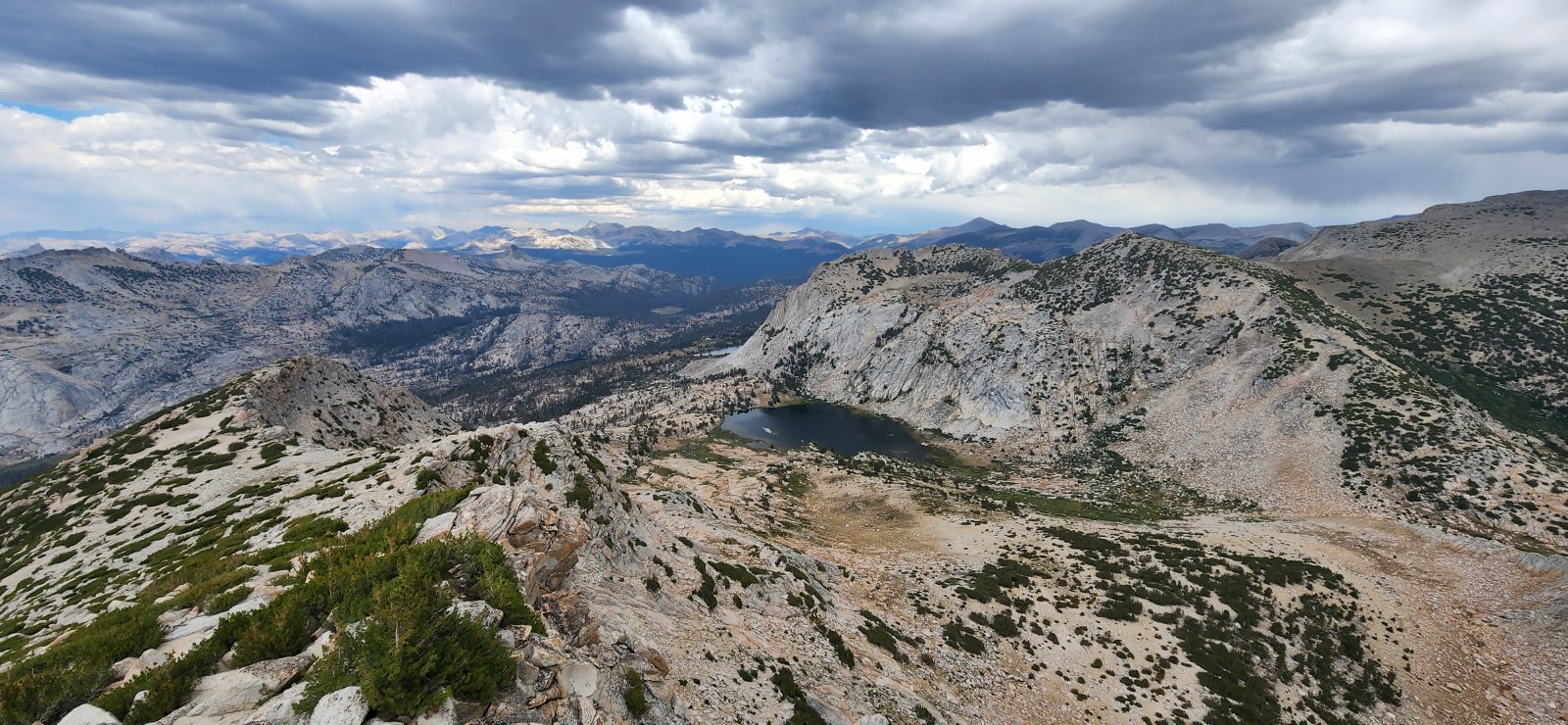 Vogelsang Lake down below - a beautiful spot for our final camp of the trip.