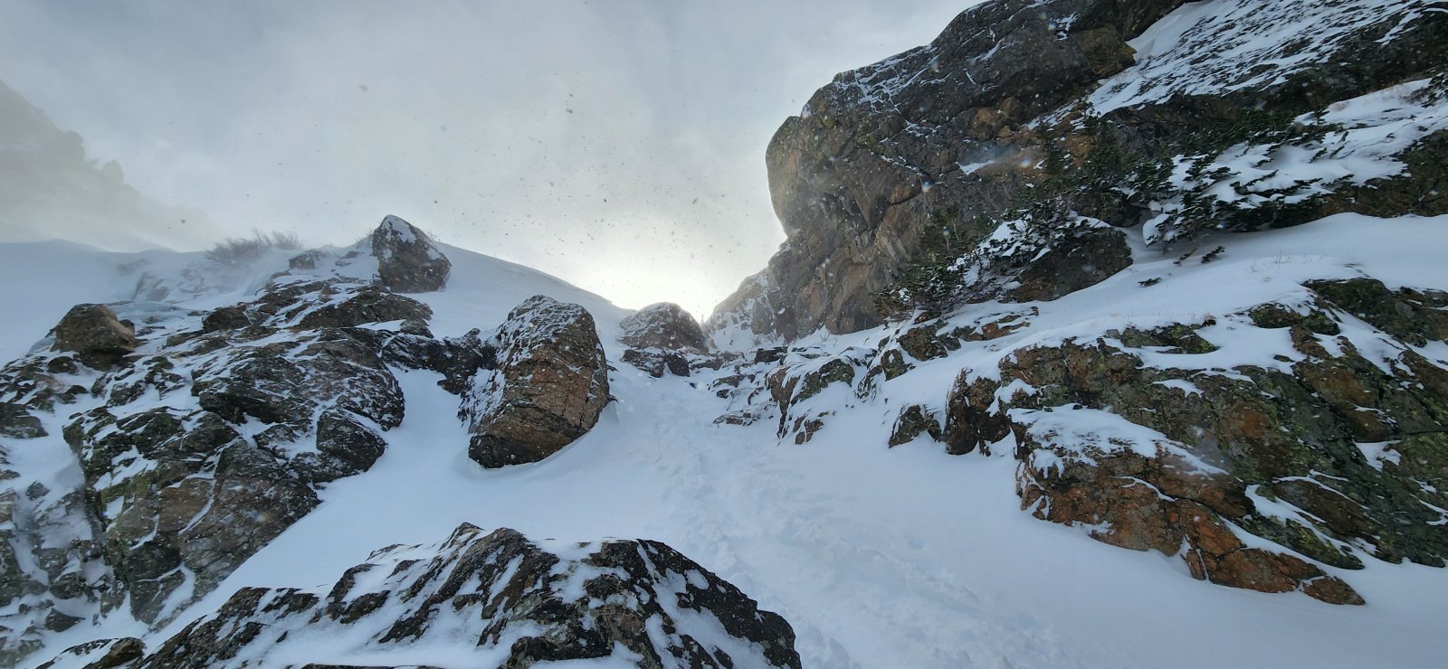 Steep ascent of Timberline Falls. Snowshoes came back off and axe came 
out for this part - not necessary, but good practice anyway.