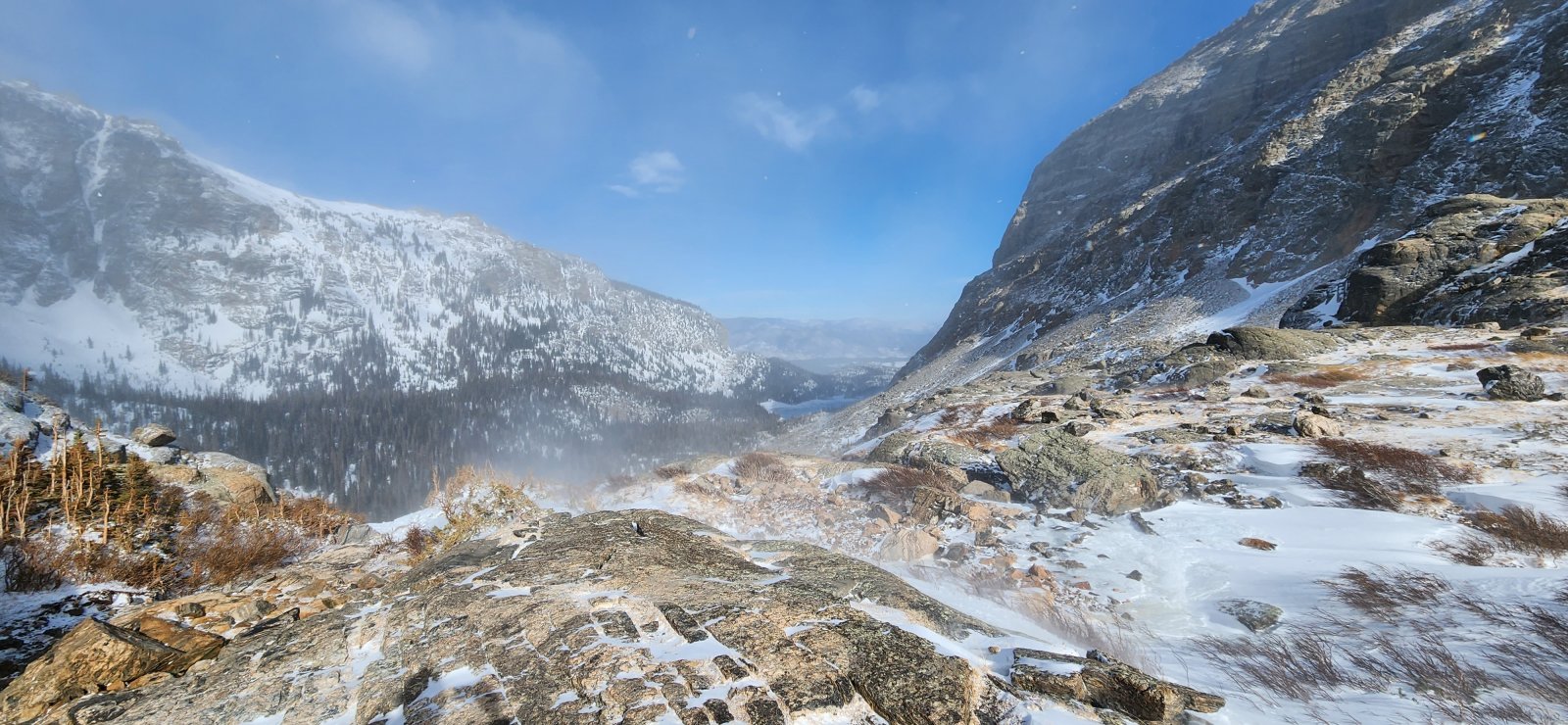 Windblown section above the falls. I chatted w/ the climbers and one 
joked that it looked like a snowmaker was running off the top of the 
falls.