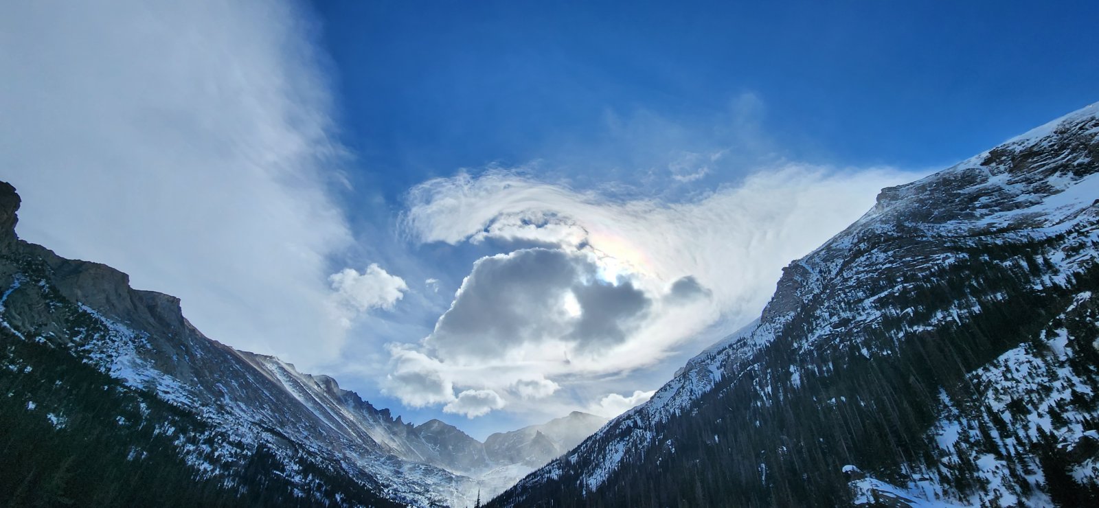Fun cloud formations over Mills Lake. The upper level clouds were zooming across the sky.