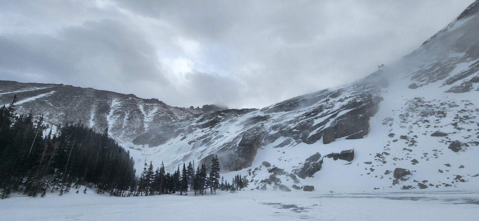 Large sheets of ice on the cliff sides around Black Lake. A popular 
place for ice climbing - and I can see why - but nobody there today.