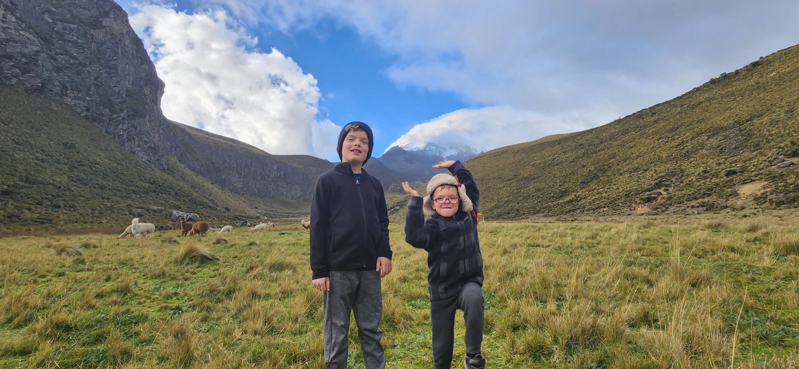 My boys showing off their respective personalities... Chimborazo trying to make an appearance.