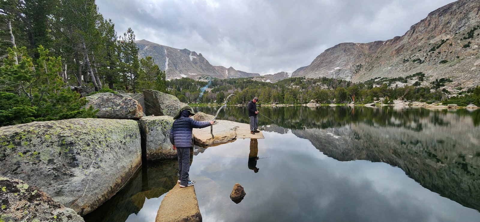 Lazy afternoon fishing. My son and brother caught a few, though I'd apparently used up all my luck at Thumb Lake.