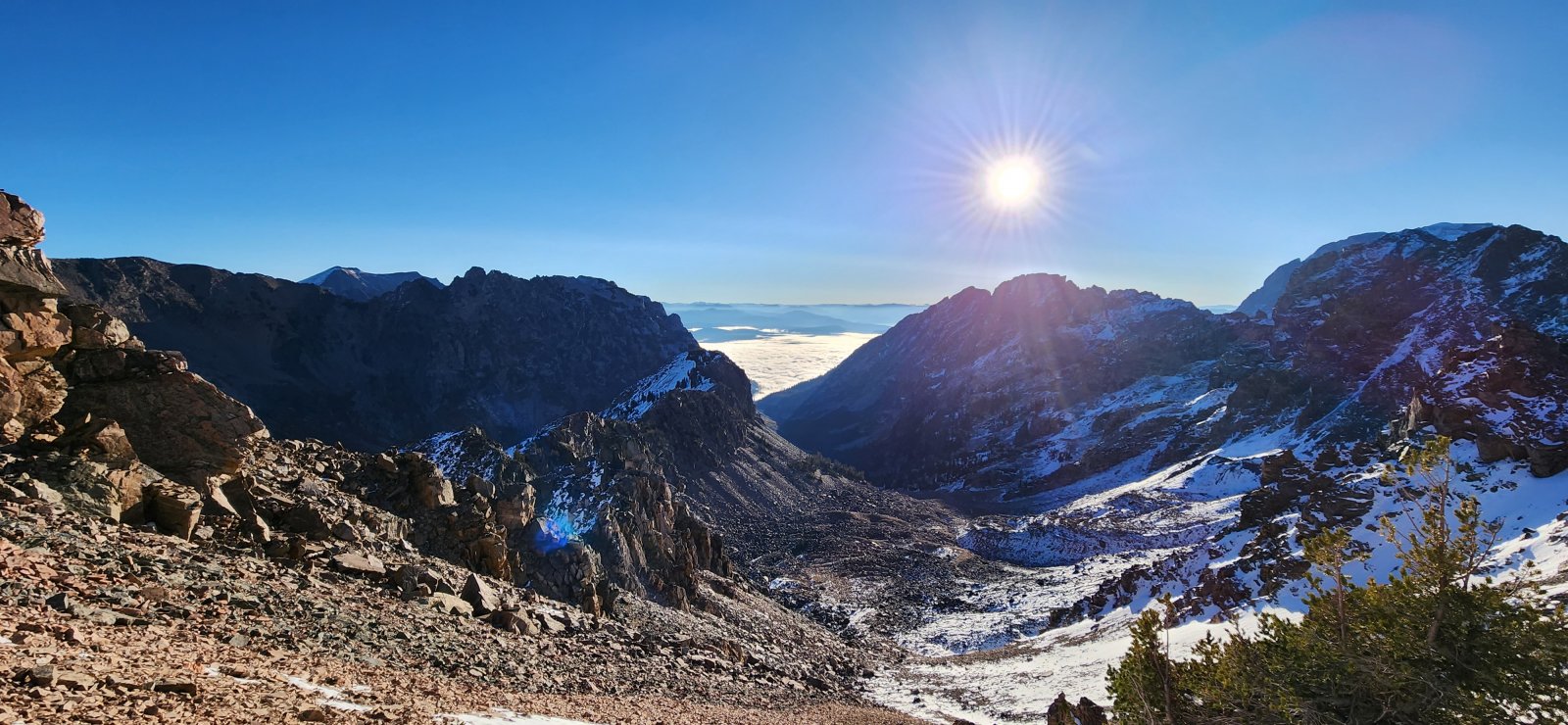 From the top of Doubtful Pass. Nice little inversion happening on the east side of the range.