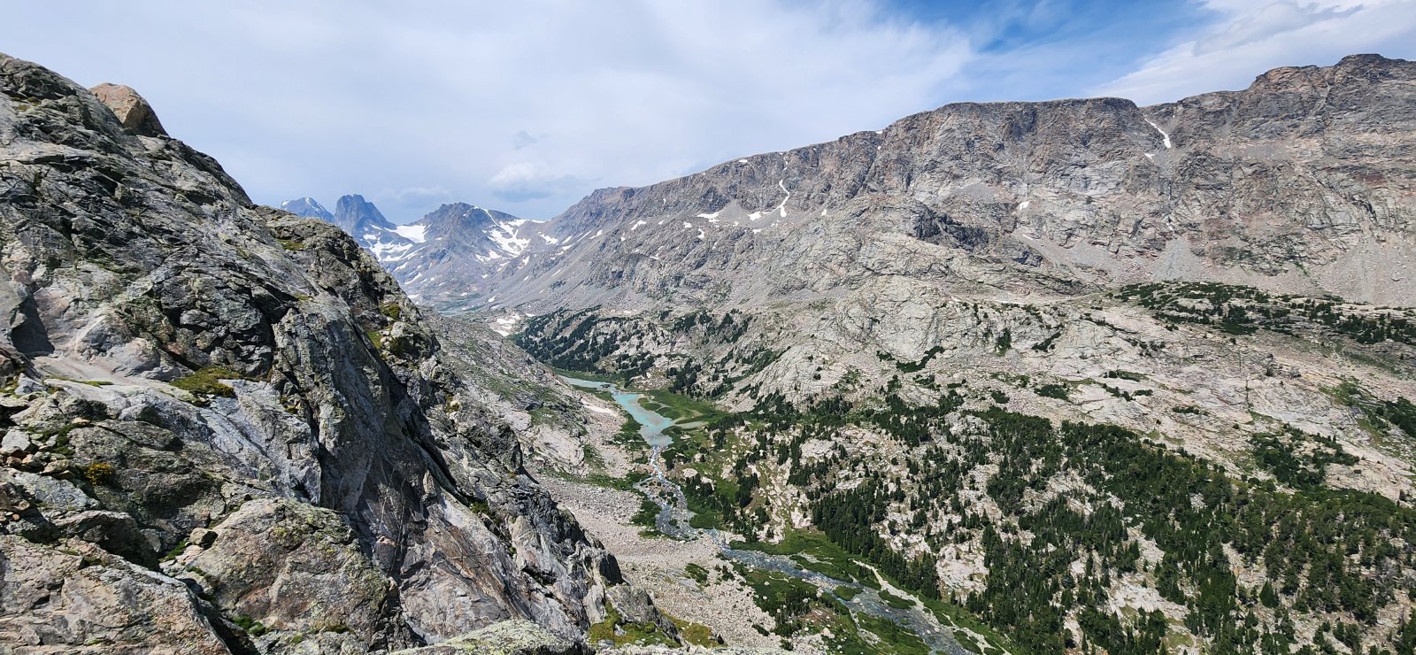 Beautiful camp for the evening - w/ tomorrow's problem (Blaurock Pass) in the background.
