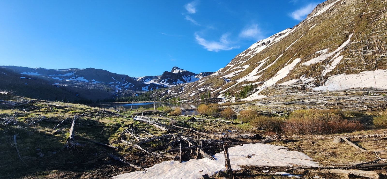Little Trappers Lake. From here I would hop off trail and ascend straight up to the 'Chinese Wall'.