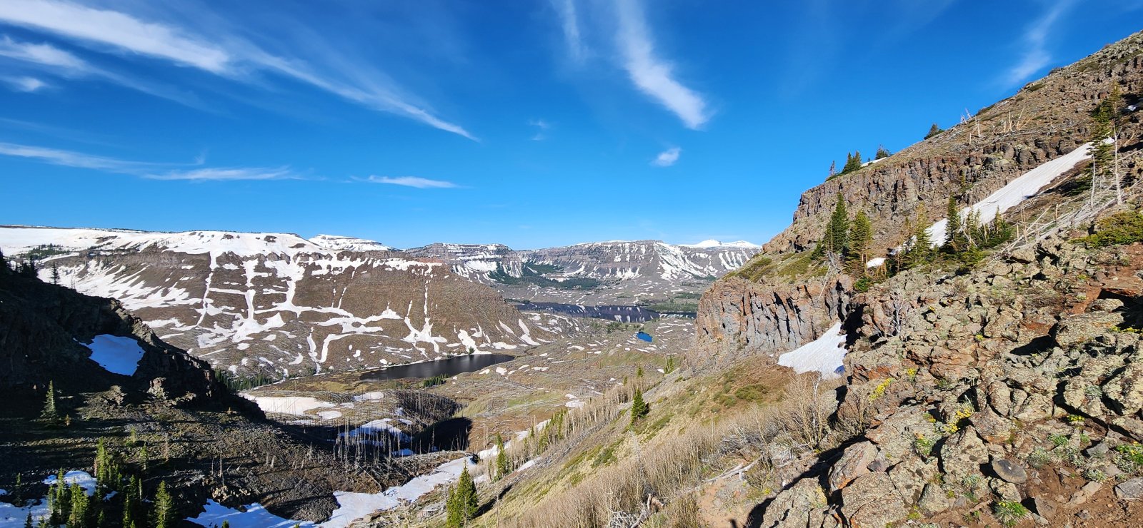 Nearing the ridge. There was a bit of route-finding up the drainage, but nothing crazy. Got the heart pumping a bit.