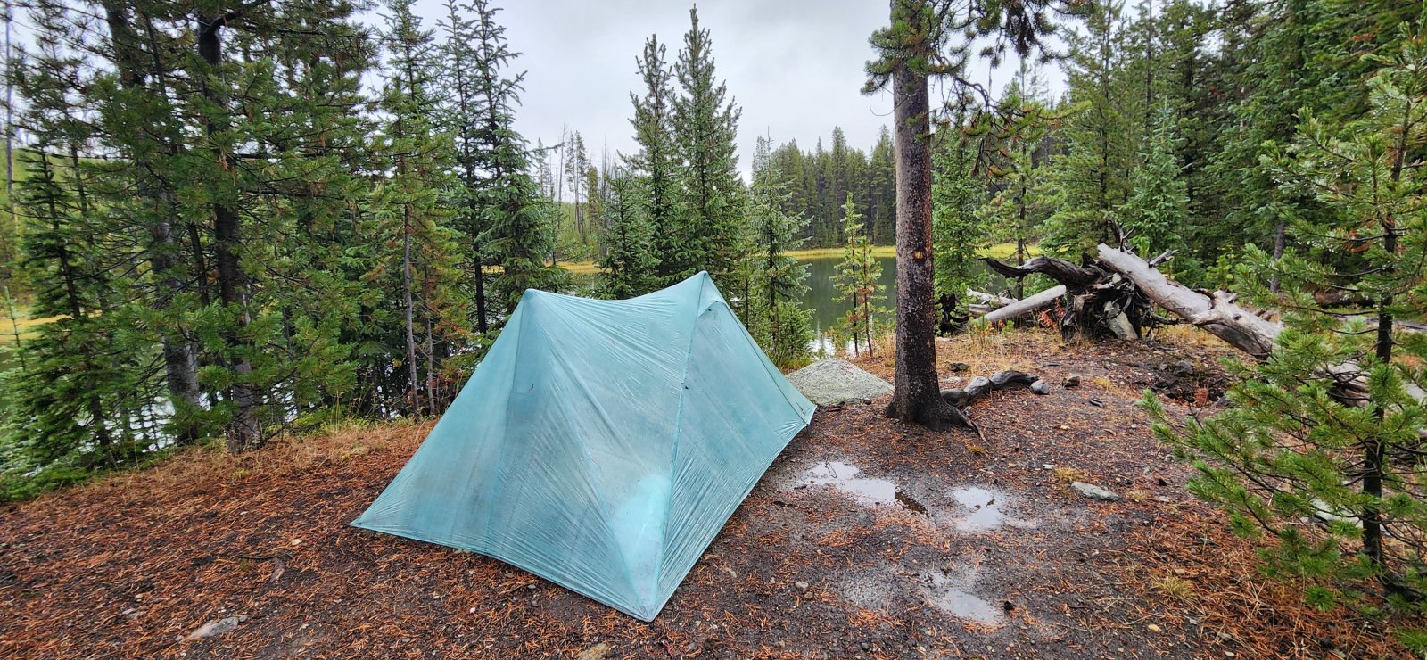 Cozy little camp on the Wapiti Lake peninsula. Great spot - good thing, 
too, because it would be a long, stormy night (and half another day).