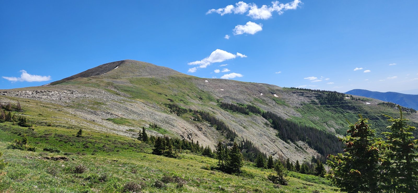 A look back at our route up. We decided to swing out wide for our 
descent and follow a friendly looking drainage back down to camp.