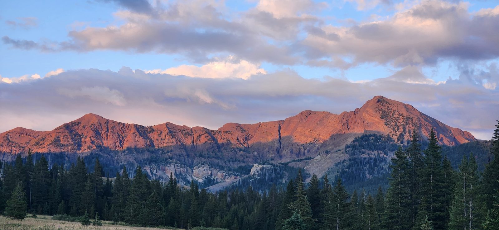 Beautiful evening view of the next day's objective (far left) from camp.