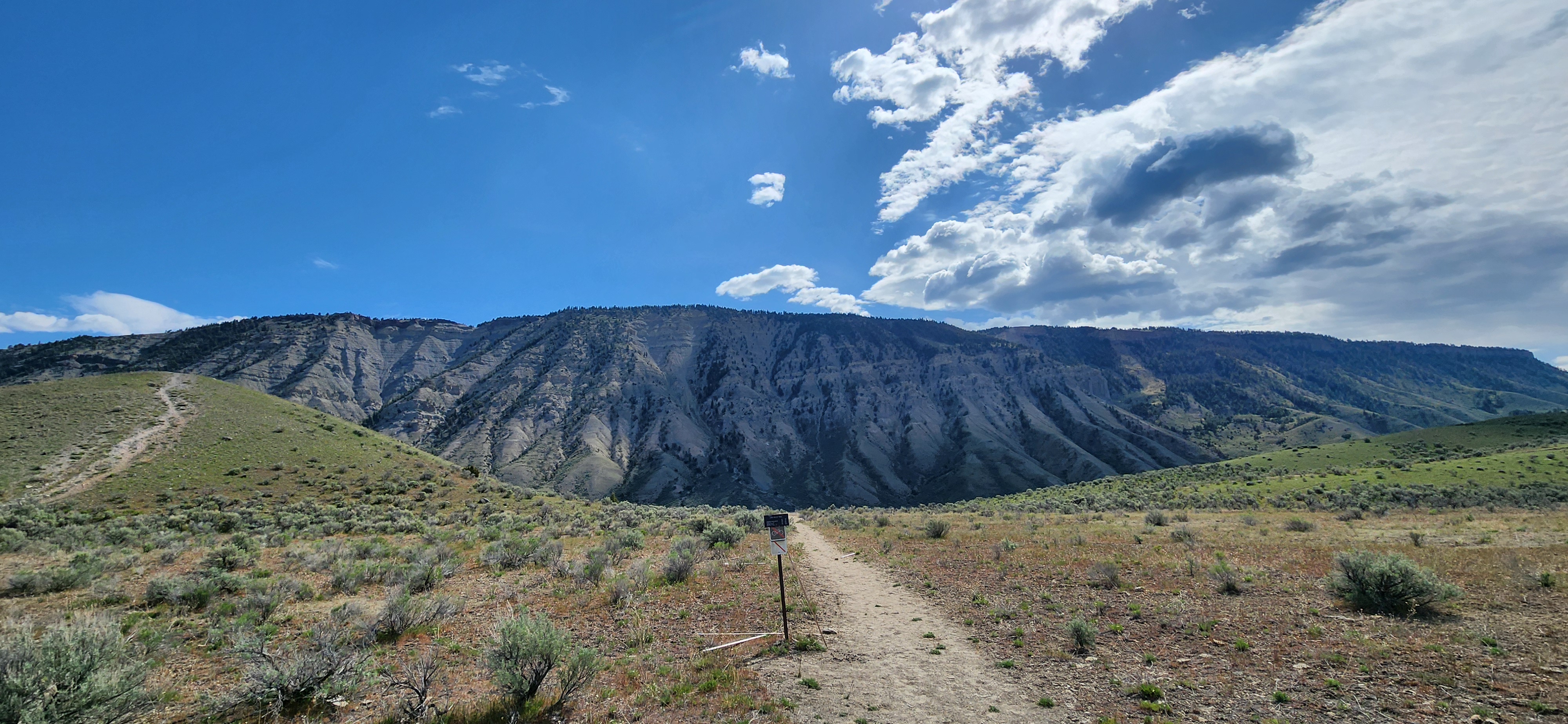 On the trail. (Fair warning: the Gardner River crossing requires finding a smart spot this time of year and still gave a pretty good push. There are warnings at the trailhead that it is impassable until late July, but I'd scouted it out the day before.)